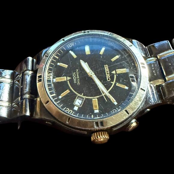 Seiko Kinetic 100M Men\'s Watch Black Dial Stainless Steel Bracelet 5M62-0B20 main image 6